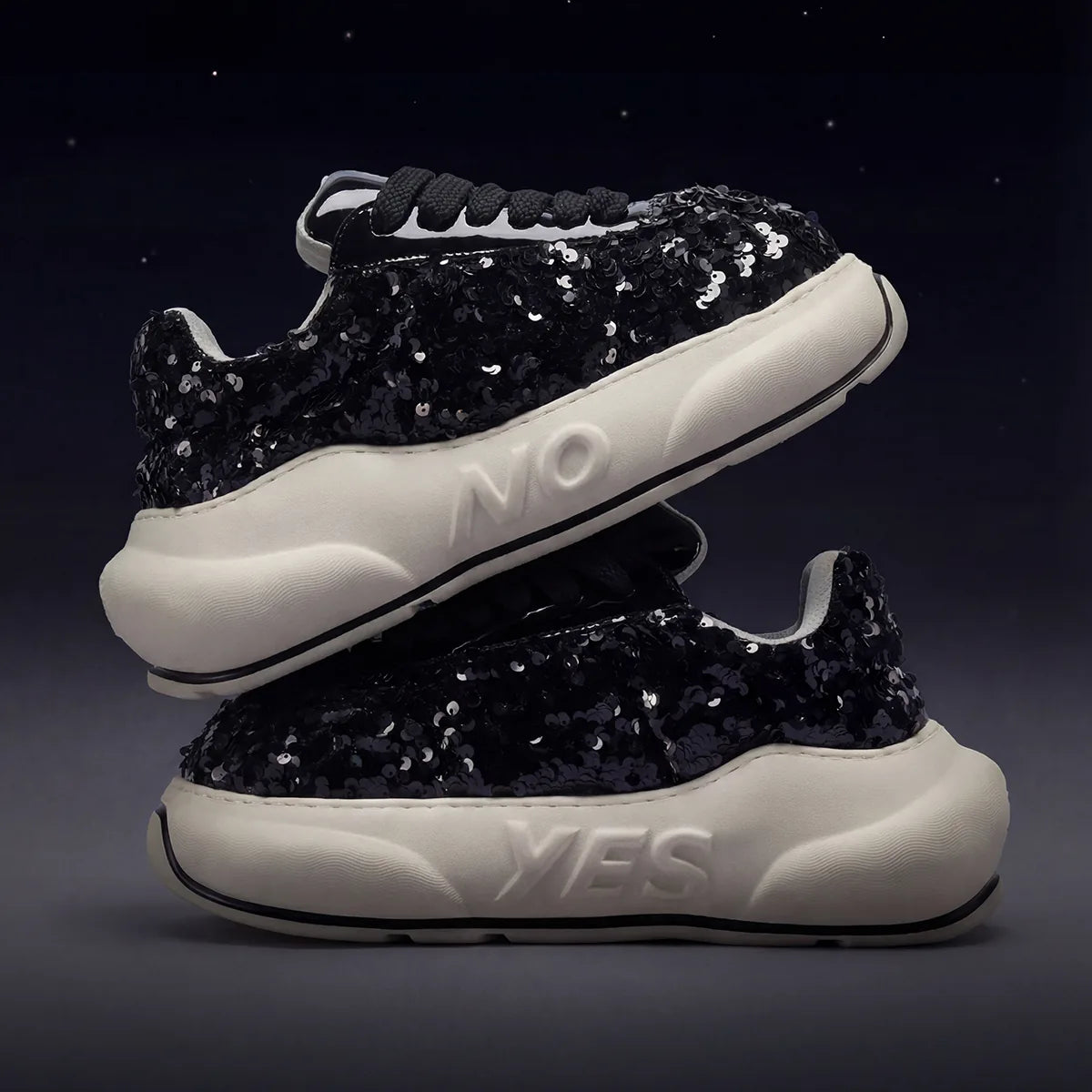 Glitter Noir Chunk – Black Glitter Platform Sneakers