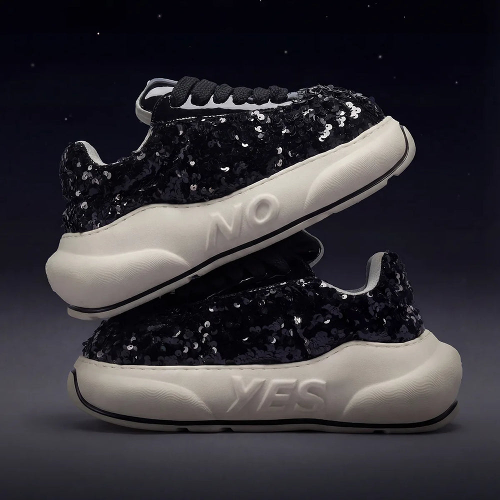 Glitter Noir Chunk – Black Glitter Platform Sneakers