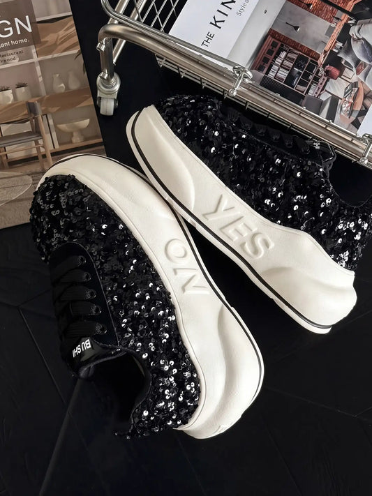 Glitter Noir Chunk – Sorte plateausneakers med glimmer