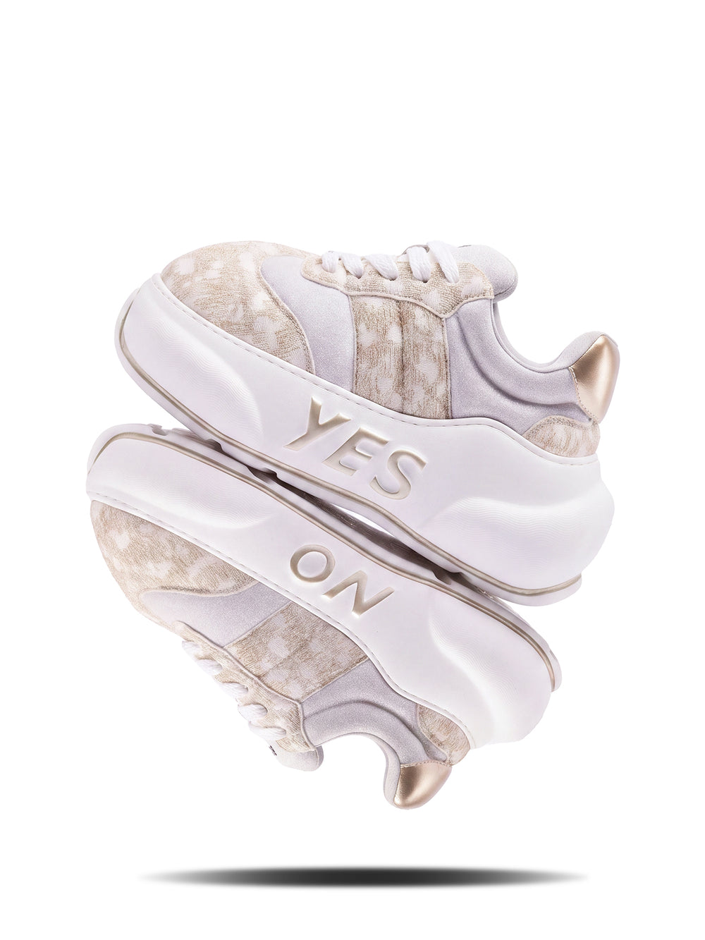 Champagne Chunk – Ivory & Gold Platform Sneakers