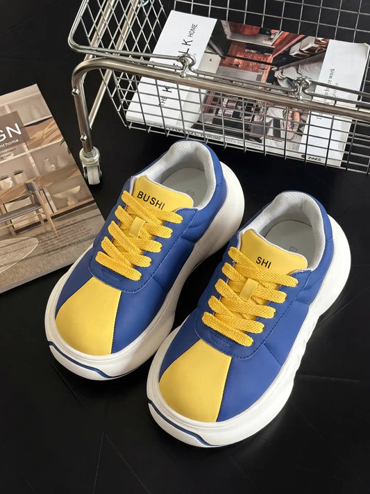 Cobalt Chunk – Blå og okkerfarvede plateausneakers