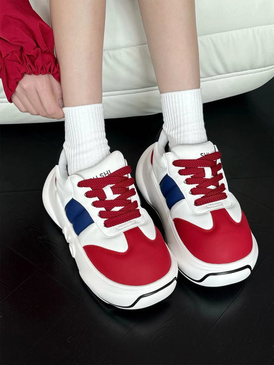 Varsity Chunk – Røde, hvide og blå plateausneakers
