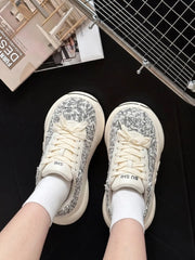 Tweed Chunk – Black & White Platform Sneakers