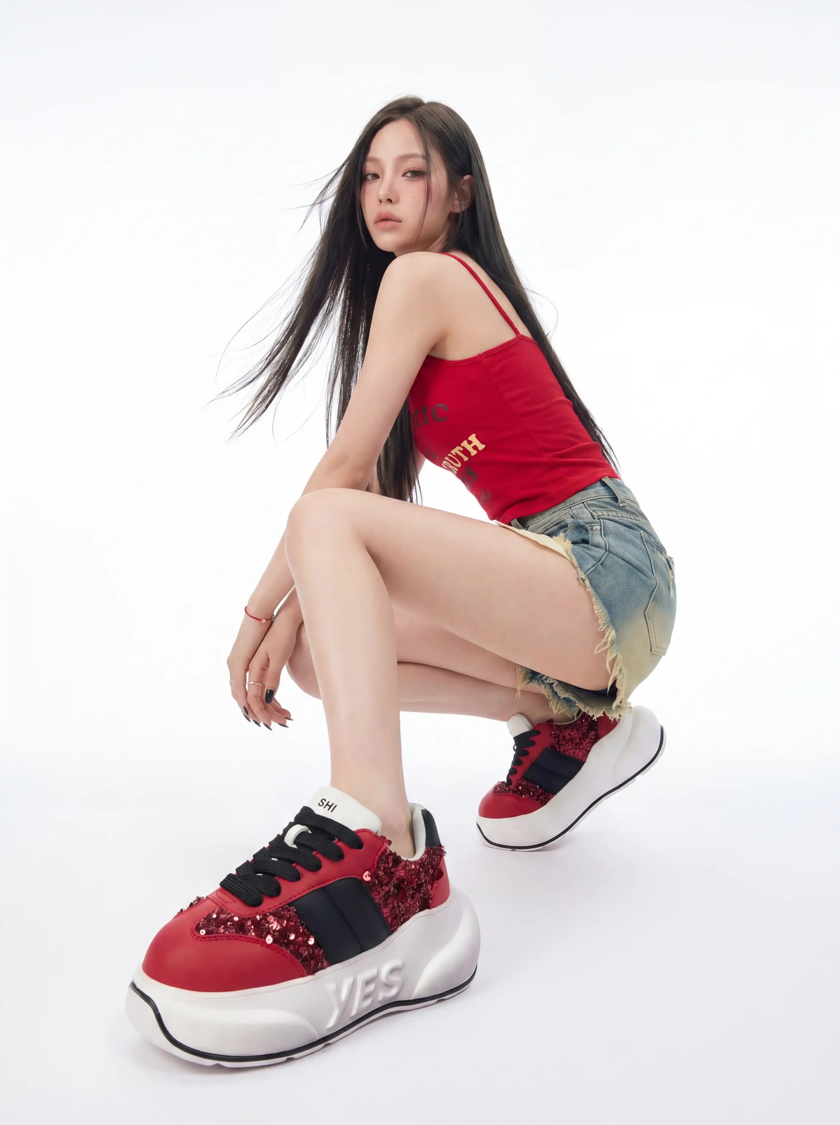 Crimson Chunk – Red & Black Platform Sneakers