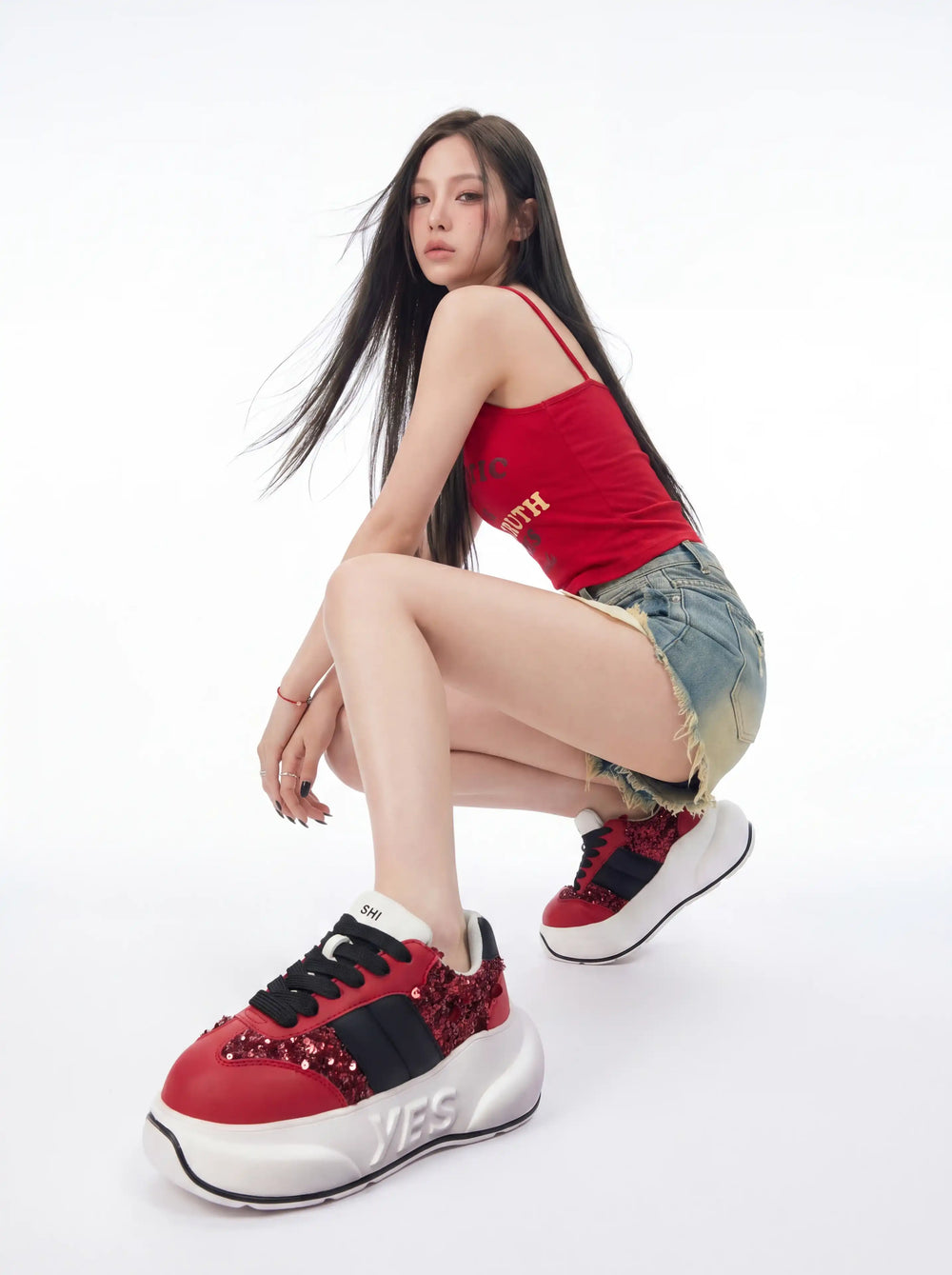 Crimson Chunk – Red & Black Platform Sneakers
