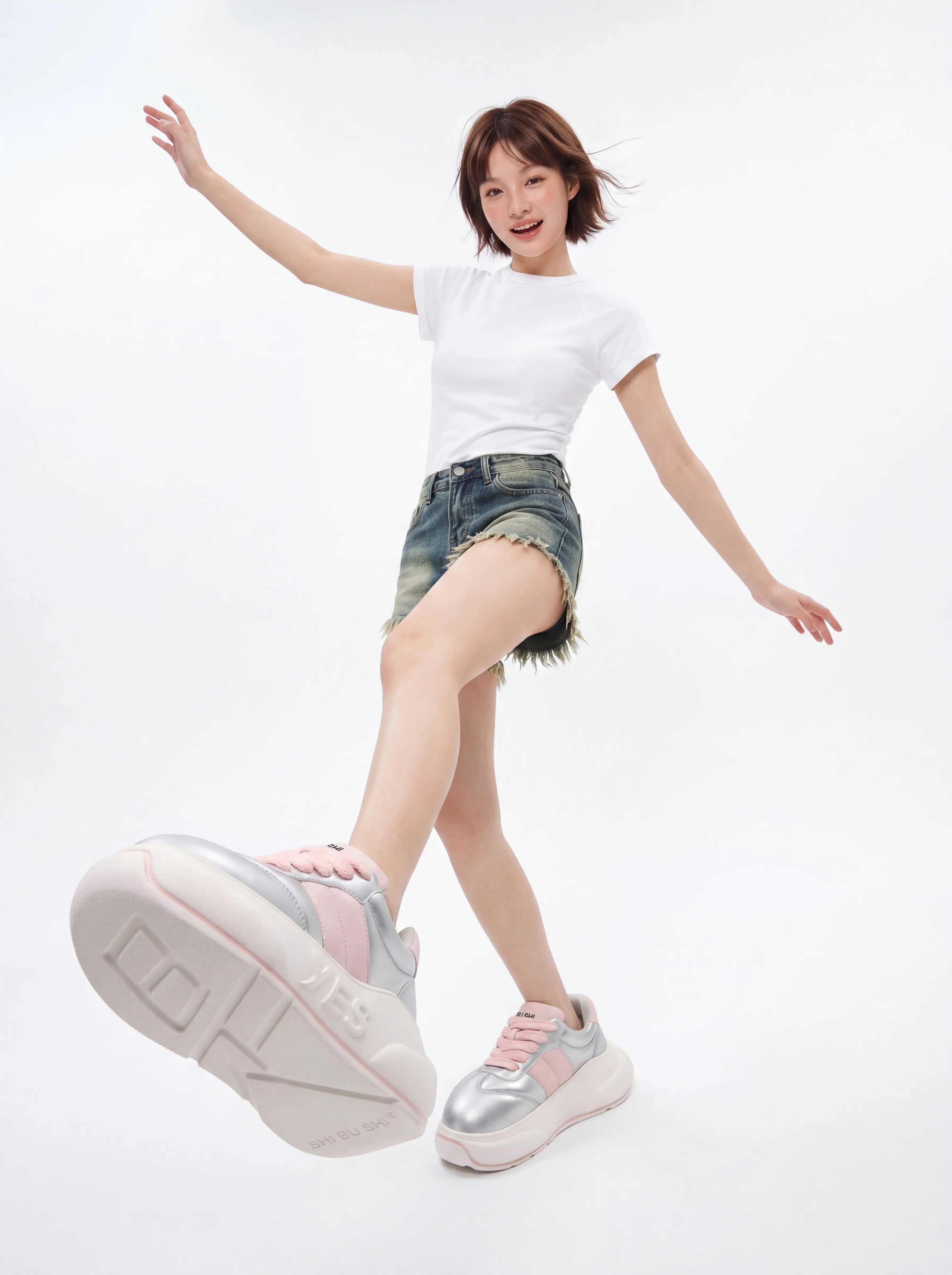 Pearl Chunk – Pink & Silver Platform Sneakers
