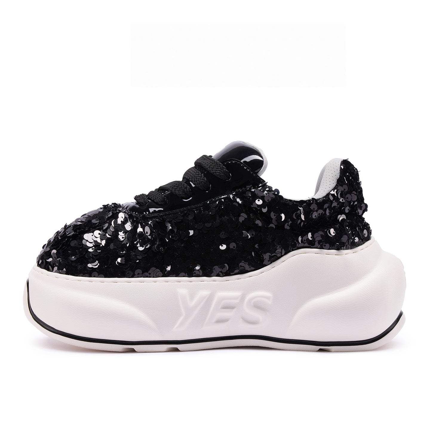 Glitter Noir Chunk – Black Glitter Platform Sneakers