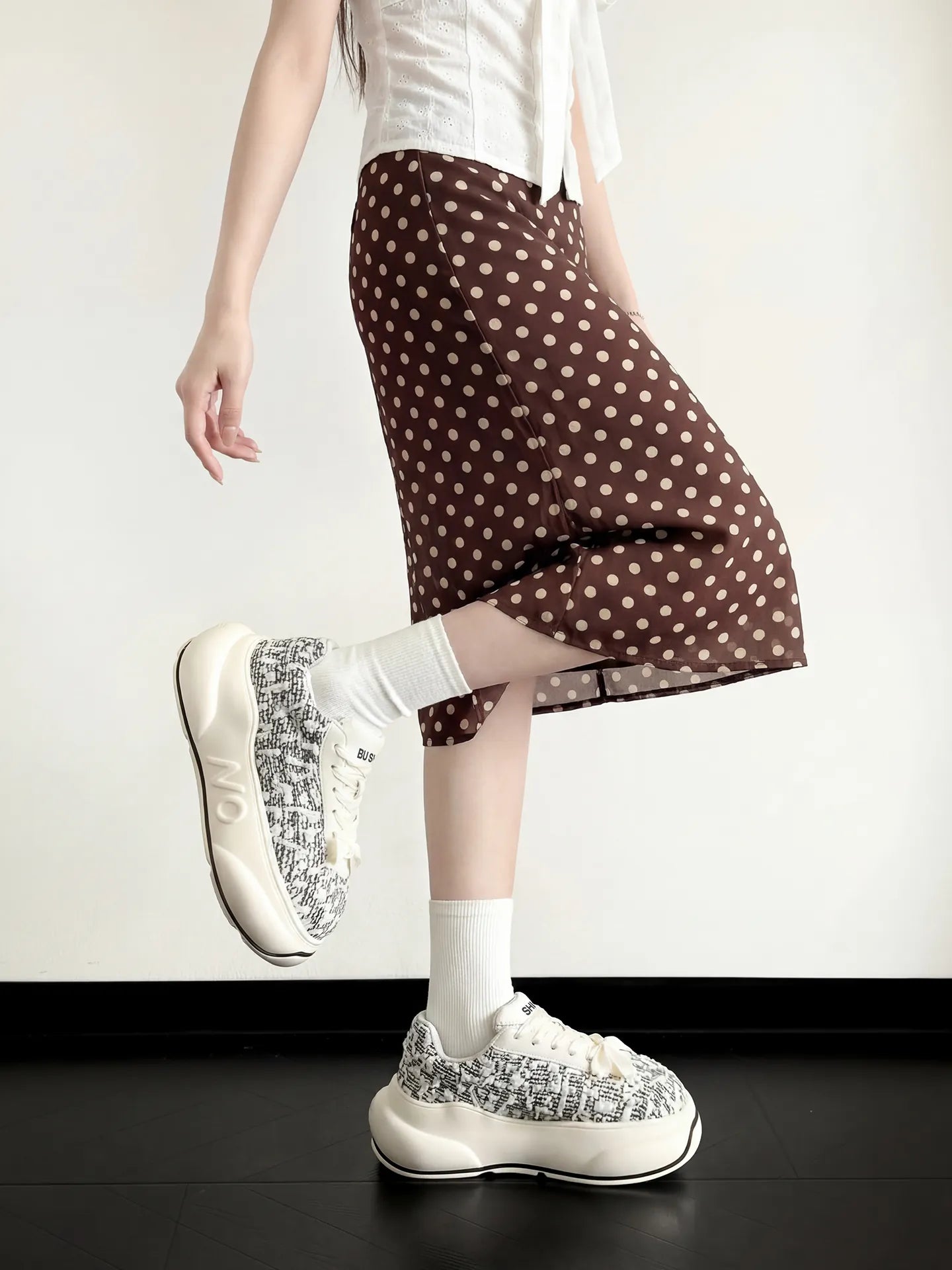 SHIBUSHI Tweed Chunk 7cm platform sneakers