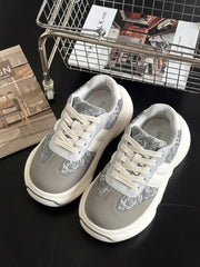 Silver Rose Chunk – Gray & White Platform Sneakers