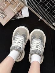 SHIBUSHI Silver Rose Chunk gray and white platform sneakers
