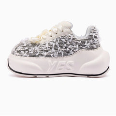 Tweed Chunk – Black & White Platform Sneakers