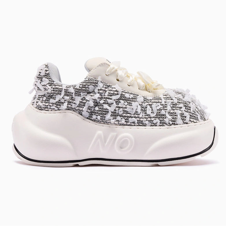 Tweed Chunk – Black & White Platform Sneakers