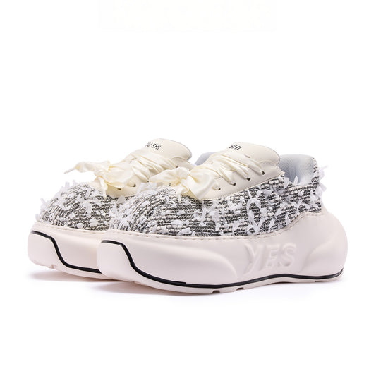 Tweed Chunk – Sneakers con plateau bianche e nere
