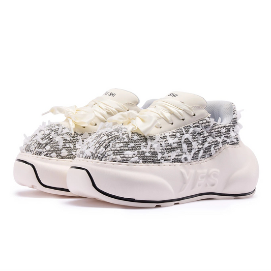 Tweed Chunk – Black & White Platform Sneakers