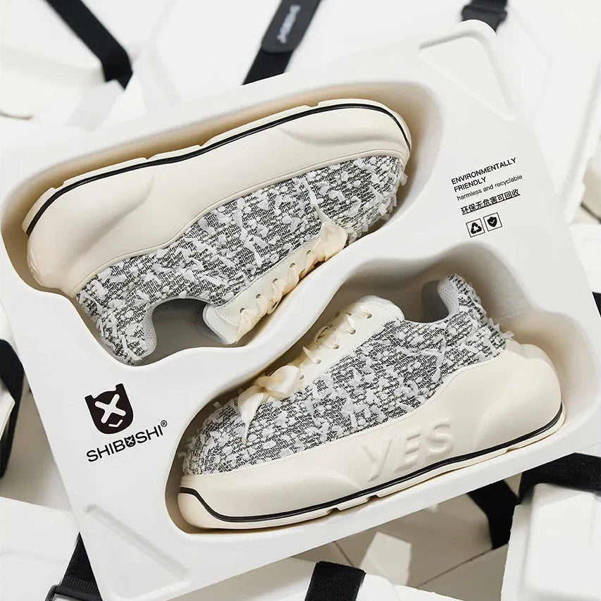 Tweed Chunk – Black & White Platform Sneakers