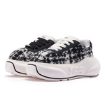 Noir Tweed Chunk – Black & White Platform Sneakers