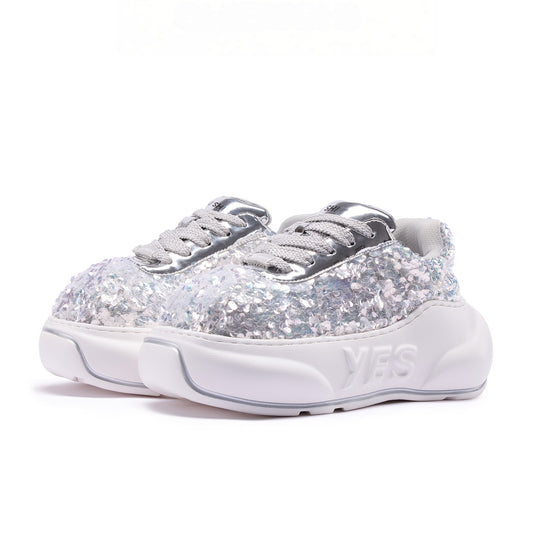 Glitter Silver Chunk – Plateausneakers med sølvglimmer
