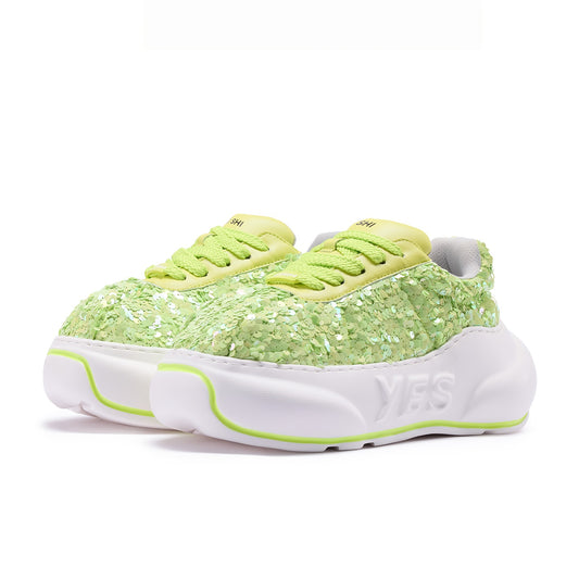 Glitter Lime Chunk – Limegrønne plateausneakers med glimmer