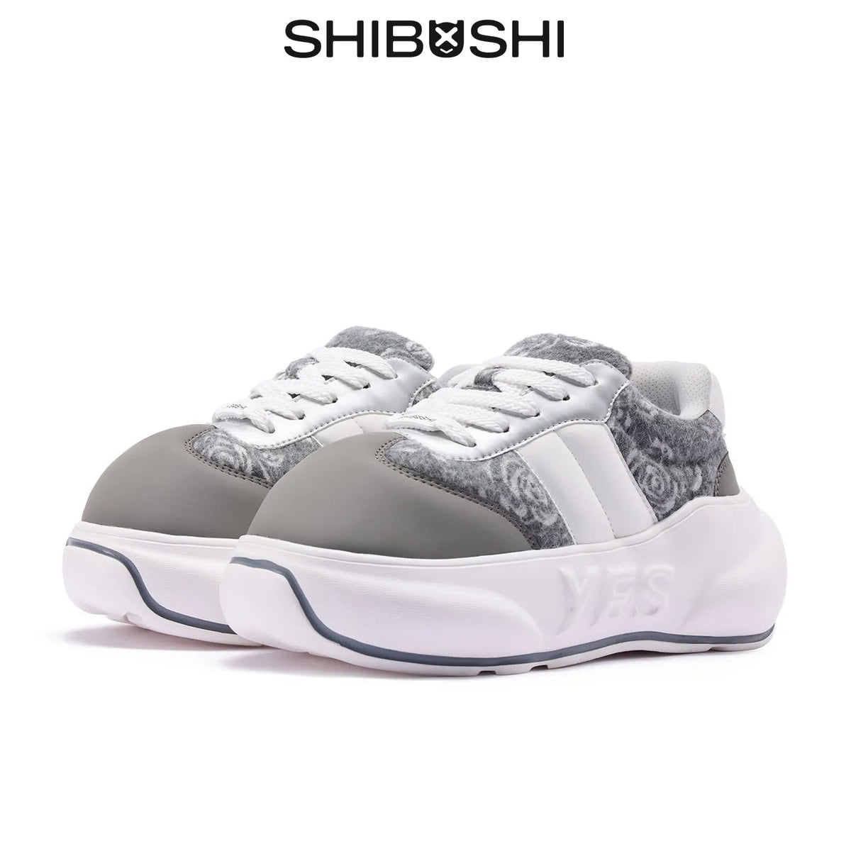 Silver Rose Chunk – Gray & White Platform Sneakers
