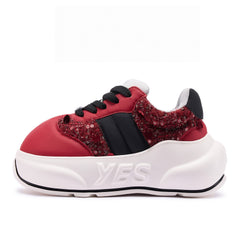 Crimson Chunk – Red & Black Platform Sneakers